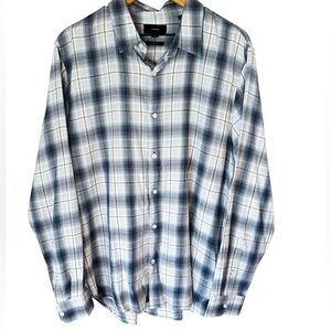 Vince Men’s Classic Fit Lightweight Button Down Plaid Shirt Blue Size XL